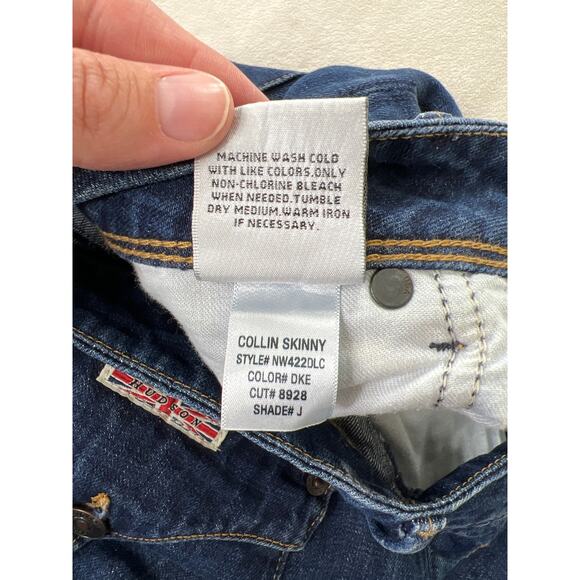 Hudson Denim Collin Skinny Leg Back Flap Pocket Dark Wash Linen Blend Jean Y2k - Picture 5 of 7